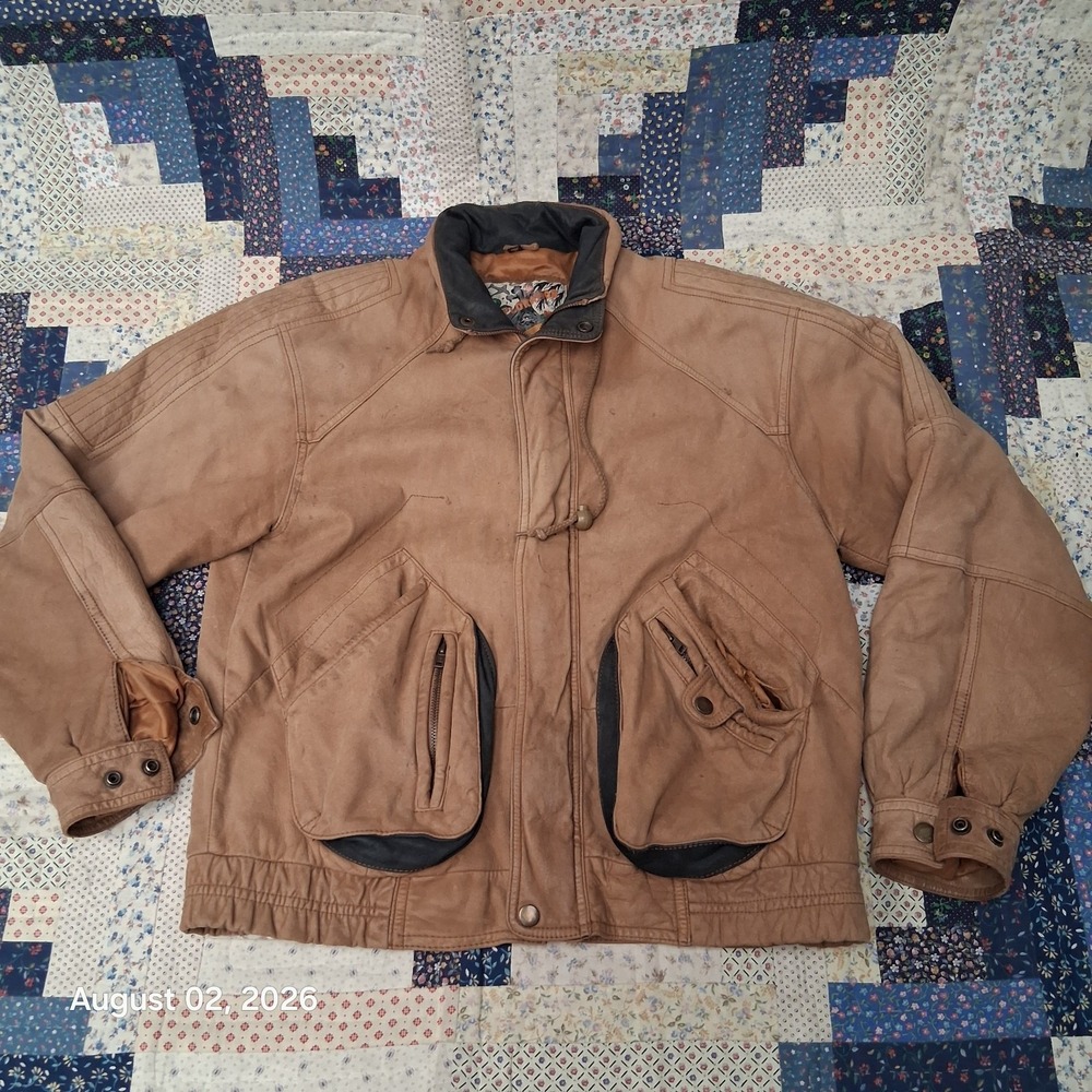 Vintage Exploration Leather Bomber Jacket Mens Medium Aviation 80s Lined
